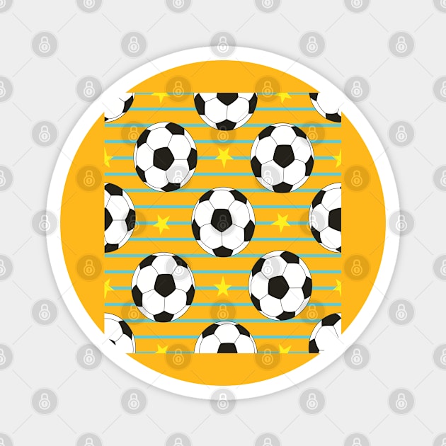 Vector seamless pattern with soccer balls and stars in cartoon style. Football pattern design Magnet by RubyCollection